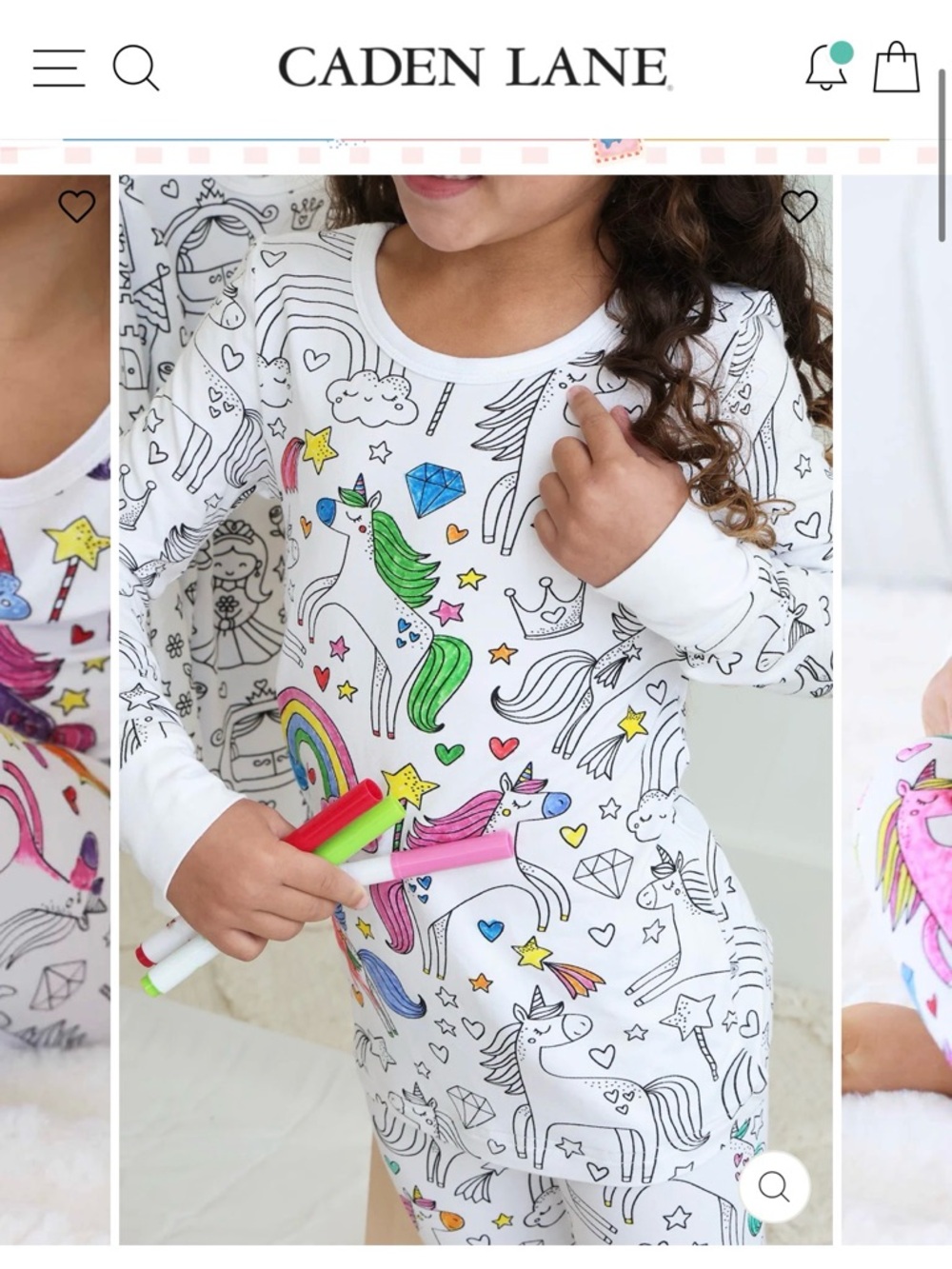NWT in package Caden Lane Colorable Pajamas Unicorn Set 7 8